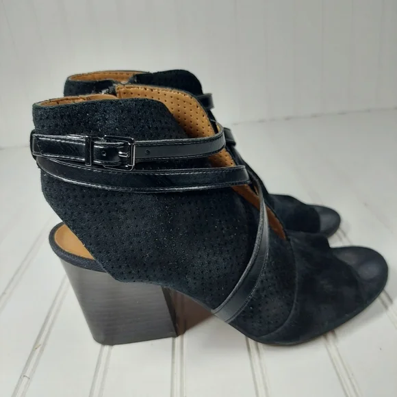 Franco Sarto Fantana Black Suede Leather Crisscross Strap Heeled Peep To… E727 - Picture 4 of 11